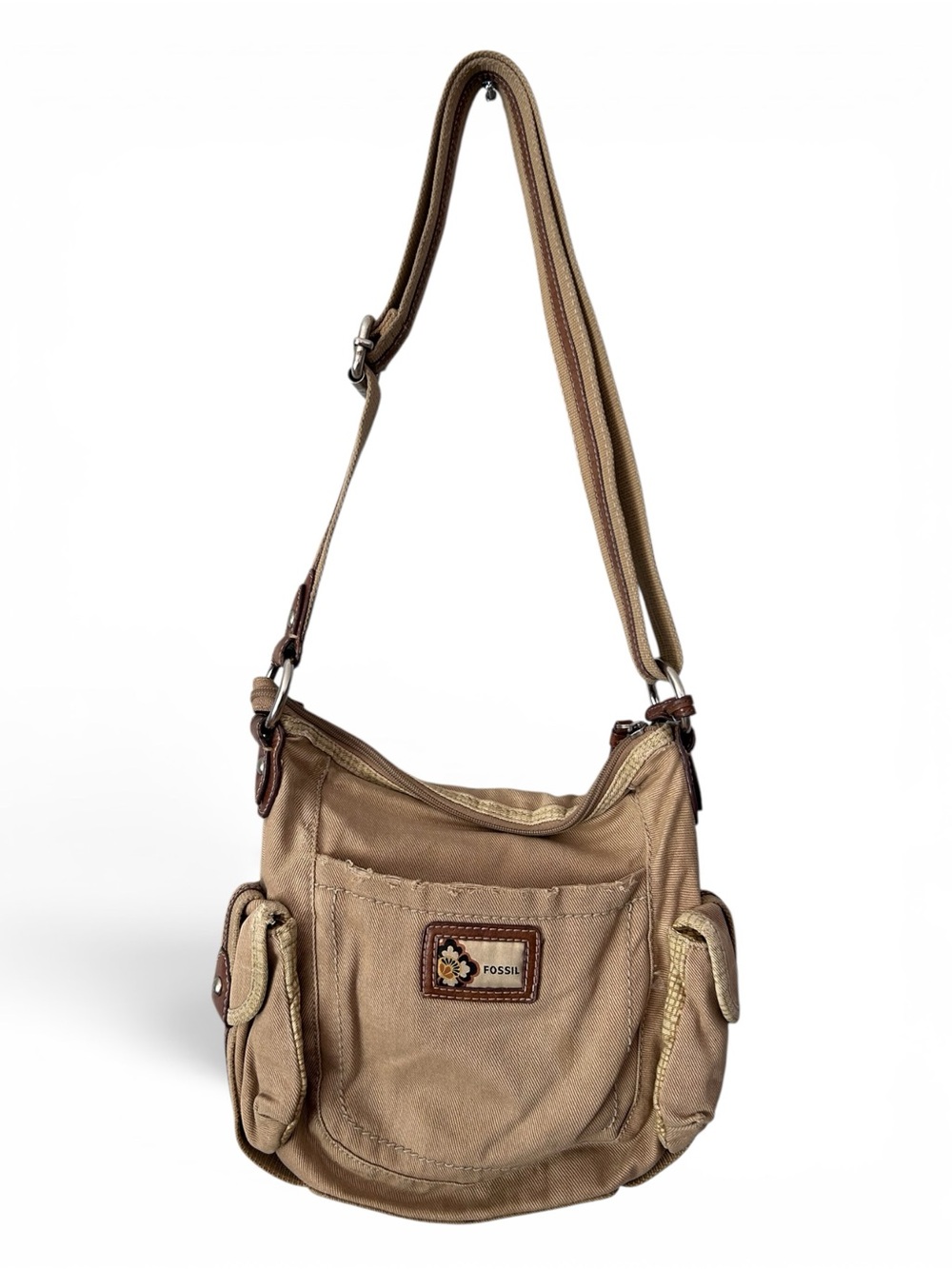 Fossil Canvas Shoulder Bag Adjustable Strap with Key